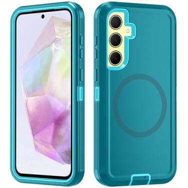 Imagem de Asuwish Capa de celular para Samsung Galaxy A35 5G com protetor de tela de vidro temperado Capa magnética híbrida à prova de choque à prova de quedas acessórios resistentes A 35 35A A355G mulheres