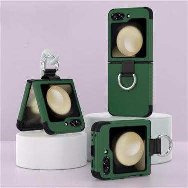 Imagem de Casos de suporte de anel de dedo para samsung galaxy z flip 5 zflip 5 pc tpu bicolor fino fosco capa, verde escuro, para samsung z flip 5