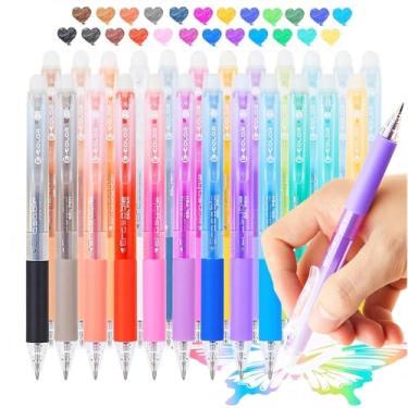 Imagem de ArvezVoy 24 canetas de gel multicoloridas apagáveis, ponta fina colorida retrátil de 0,7 mm, secagem rápida, canetas de escrita com aderência confortável para escola, escritório, exames (24)