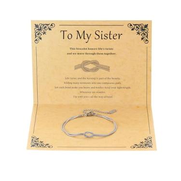 Imagem de Flossty Presentes para irmãs, pulseira Möbius, Life's Twists & We Move Through Together, presente de irmã grande e pequena, para aniversário, Natal e dia das mães
