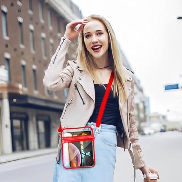 Imagem de Bolsa transparente para eventos de estádio bolsas transparentes para mulheres bolsa carteiro transversal, Vermelho, F, Casual