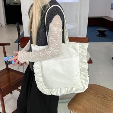 Imagem de Bolsa de ombro feminina design nuvem com acabamento em renda laço cetim bolsa transversal grande capacidade para telefones, carteiras, Branco, Tendência