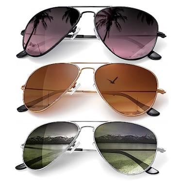 Imagem de Óculos de sol aviador para homens e mulheres óculos de sol polarizados para dirigir óculos de sol clássicos (pacote com 3) 58 mm, Gradiente roxo/gradiente marrom/gradiente verde escuro, 58 millimeters