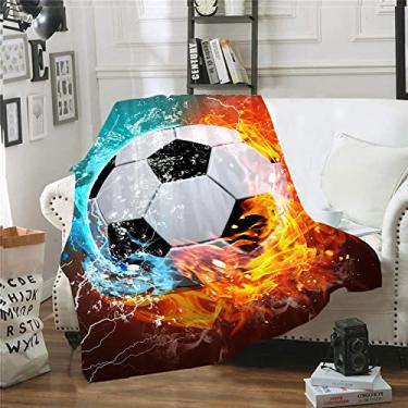 Imagem de Cobertor de futebol super macio e quente para homens e meninos, cobertor de futebol 3D quente, leve e fofo, cobertores de lã de ovelha para sofá, cama (futebol, 152 x 127 cm)