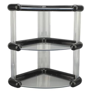 Imagem de Hyuduo Suporte de Canto de Mesa Transparente de 3 Camadas, Organizador de Armazenamento de Plástico Com 3 Prateleiras para Banheiro, Cozinha e Escritório, Rack de Exibição de Mesa que Economiza Espaço (Preto)