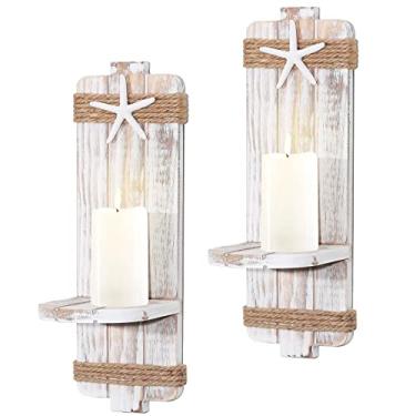 Imagem de Arandelas de vela de parede de estrela-do-mar Desdressed (conjunto de 2) - Decoração de praia, suporte de parede temático oceano, decoração de banheiro de praia estilo náutico, castiçais de casinha de fazenda costeira