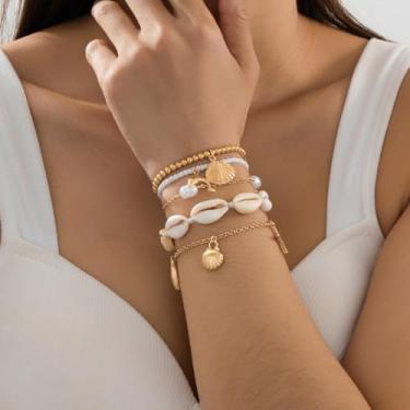 Imagem de Pulseira feminina de estrela-do-mar com contas para praia, acessórios de verão, presente de moda empilhável para roupas de férias
