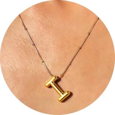 Imagem de Colar com pingente de letra inicial 3D, aço inoxidável, pingente de alfabeto personalizado para uso diário e, F, Aço inoxidável, Sem Pedra Preciosa