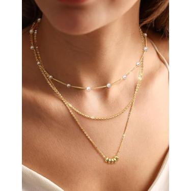 Imagem de Colar feminino banhado a ouro 14 quilates com 3 peças, colar de gargantilha de ouro, disco de zircônia cúbica, coração, cruz, moeda, pérola, contas, joias, joias de ouro para mulheres, 13.8-16.9inches