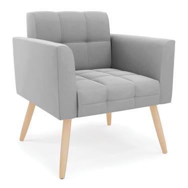 Imagem de Poltrona Elisa Suede Cinza Pés Palito Natural - D'Rossi