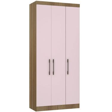 Imagem de Guarda Roupa Modulado 101,50cm 3 Portas Paris Luciane Móveis Avelã Pf Com Rosa Pf
