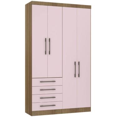 Imagem de Guarda Roupa Modulado 134,50cm 4 Portas E 4 Gavetas Paris Luciane Móveis Avelã Pf Com Rosa Pf