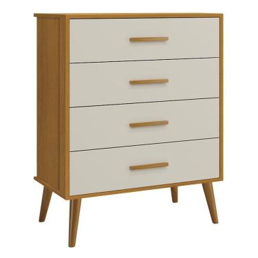 Imagem de Cômoda Gaveteiro Infantil Isis 4 Gavetas MDF Puxador Madeira Bege Acetinado Areia Savana