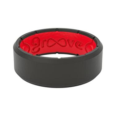 Imagem de Groove Life Anel de casamento de silicone para homens – anéis de borracha respirável para homens, cobertura vitalícia, design exclusivo, anel masculino de ajuste confortável – borda original, Black / Red, 13
