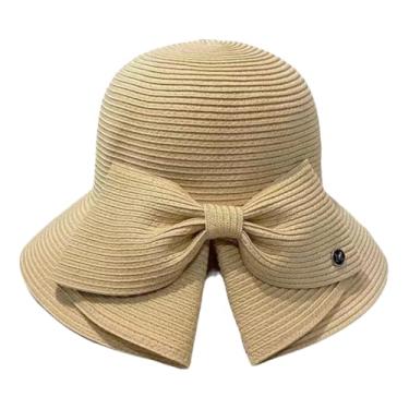 Imagem de Chapéu de palha feminino primavera e verão chapéu de praia férias turismo esporte ao ar livre chapéu guarda-sol chapéu dobrável bege tamanho único