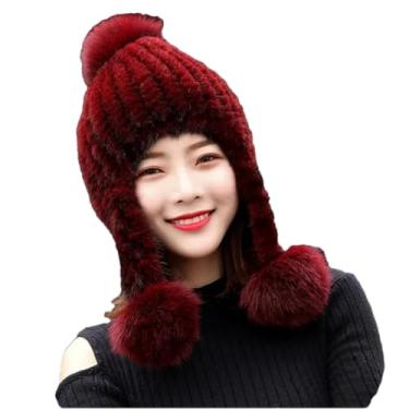 Imagem de Chapéu feminino de palha de pelo grosso, quente, casual, elástico, ao ar livre, à prova de vento, proteção de orelha, vinho, tamanho único