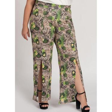 Imagem de Calça Feminina Plus Size Estampada  Tecido Confort Cós Elástico Fenda Pernas - Serena-Feminino