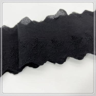 Imagem de Acabamento de renda de algodão de 7 cm, tecido de ilhós bordado floral para costurar vestidos, artesanato, fantasias, sofás, cortinas, roupas de bonecas/animais de estimação (preto)