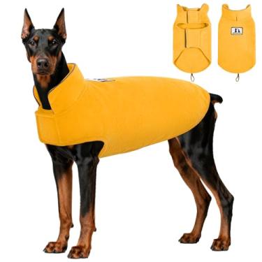 Imagem de Casaco de lã quente de inverno à prova de vento jaqueta refletiva macia para cães de estimação vestuário sobretudo para raças pequenas médias grandes para acesso à coleira de clima frio, amarelo, XGG