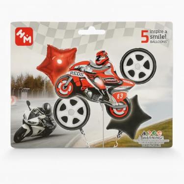 Imagem de Kit Balão Metalizado Corrida de Moto 4 ou 5 Peças Balões Foil Cartelados para Festa Infantil Decoração de Aniversário Tema Racing (KIT CARTELADO 5 PEÇAS MOTO DE CORRIDA COM PNEUS)