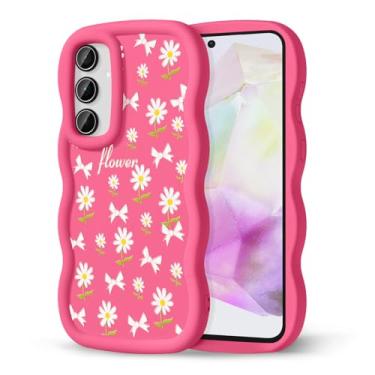 Imagem de CASBST Capa de telefone compatível com Galaxy A35 5G para mulheres e meninas, moldura ondulada encaracolada com estampa fofa, capa de telefone à prova de choque de silicone macio e estética para