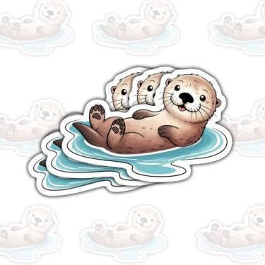 Imagem de 3 peças de adesivos flutuantes de lontra relaxante, lindos adesivos engraçados de lontra de vinil para laptop, caderno, diário, garrafa hidráulica, tablet, garrafa de água, para-choque de carro