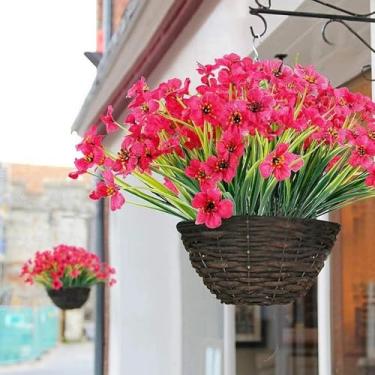 Imagem de 1 peça de flor de simulação de violeta, decoração ao ar livre, flor falsa, não desbota, planta de plástico artificial, jardim, casa, casamento, casa de fazenda, decoração (rosa rosa)