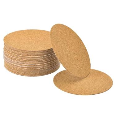 Imagem de 40 peças de cortiça autoadesiva, redondo, 7,6 cm x 7,6 cm, folhas de suporte de azulejos de cortiça para artesanato DIY, marrom