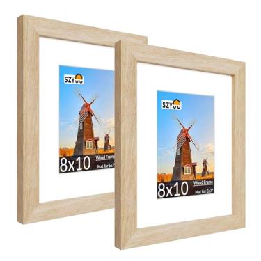 Imagem de SZYUU Conjunto de 2 porta-retratos 20 x 25 com vidro verdadeiro, resistente a arranhões, fácil de montar para exibição de parede ou mesa, decoração de escritório em casa (carvalho natural)