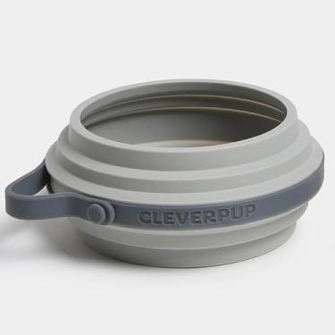 Imagem de CLEVERPUP Tigela dobrável Nomad para cães – pequena, tigela de viagem de silicone segura para alimentos para cães, portátil e resistente, comida/água, lavável na lava-louças - cinza