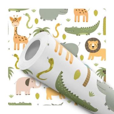 Imagem de Papel De Parede Adesivo Safari Branco Bicho Quarto Bebê 2.5m - DELIQUA