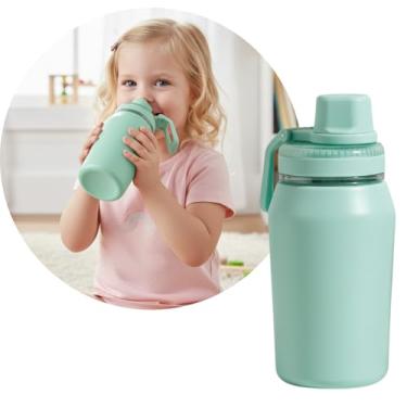 Imagem de Garrafa Térmica, Tampa Antivazamento, com Canudo e Alça, Base Antiderrapante, Parede Dupla em Inox que Conserva Líquidos Quentes e Frios por Horas (Verde, 350ml)