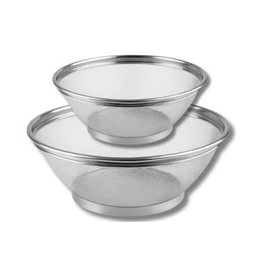 Imagem de Kit 2 Cesta Cesto Escorredor Inox 25cm e 28cm Multiuso Para Lavar Alimentos Frutas Legumes Arroz Massas (KIT 2 PEÇAS 25CM+28CM)