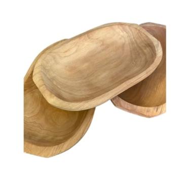 Imagem de Tigelas de Madeira，Tigela EcolóGica de Madeira Gamela de Madeira RúStica Churrasco Frutas Gamela Saladeira Travessa Caiacão Fruteira