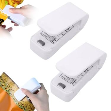 Imagem de Mini máquina seladora portátil 2024, seladora e cortador 2 em 1, seladora a vácuo, portátil, máquina de revenda portátil para sacos plásticos, armazenamento de alimentos, lanches, frescor (branca