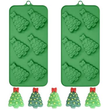 Imagem de Moldes de silicone de Natal, 2 peças, moldes de doces de árvore de Natal, ideais para fazer chocolates, cubos de gelo, doces e decorações de bolo