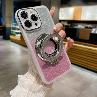 Imagem de HAONANDE Capa com glitter magnético para Motorola Moto G14, luxuosa capa de telefone transparente com suporte brilhante e brilhante para mulheres e meninas, capa transparente com protetor de câmera