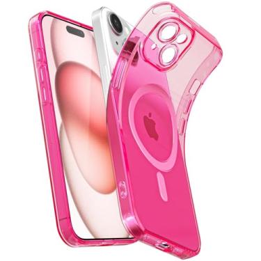 Imagem de Svanove Capa magnética transparente para iPhone 15, compatível com Magsafe Slim Thin Transparent Mag Safe Case para mulheres, meninas, fofa, brilhante, fluorescente, de silicone macio com capa, neon