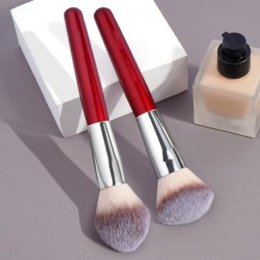Imagem de 2 pincéis de maquiagem com caixa de papel, ferramentas de maquiagem portáteis e macias para viagens, adequados para blush, sombra, corretivo e maquiagem (vermelho)