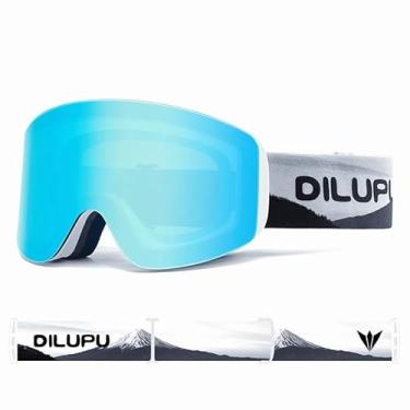 Imagem de Óculos de esqui para homens/mulheres/jovens, sem moldura, antiembaçamento, 100% proteção UV400, óculos de snowboard (armação branca e lente azul gelo Revo (Vlt9,8%))