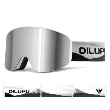 Imagem de LYCVVVGS Óculos de esqui para homens/mulheres/jovens, sem moldura, antiembaçamento, 100% proteção UV400, óculos de snowboard (armação branca e lente prateada Revo (VLT 11,4%))