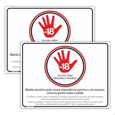 Imagem de Sport Inox, 2 Placas Álcool Para Menores é Proibido 20x15cm - 18 Anos