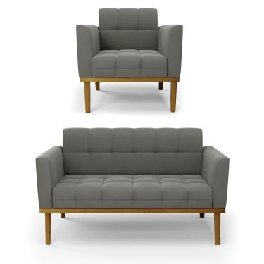 Imagem de Namoradeira com Poltrona Base de Madeira Castanho Elisa Suede Grafite D03 - D'Rossi