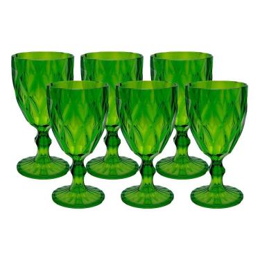 Imagem de Jogo 6 Taças De Acrílico Verde Diamond Diamante Festa Piscina Plástico 330ml Lyor