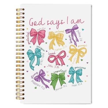 Imagem de Welshower Caderno God Says I Am Christian 14 x 20 cm, caderno de oração com laço colorido da Bíblia para mulheres, anotações, versículo bíblico inspirador, escritura, capa dura, espiral