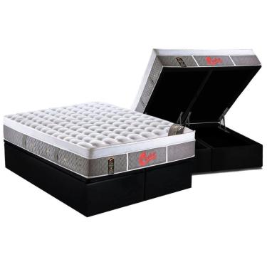 Imagem de Cama Box Baú Queen: Colchão Molas Ensacadas Castor Plush+Base Black(158X198)