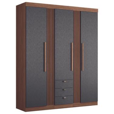 Imagem de Guarda Roupa Solteiro 3 Portas Ripado Lens Jatobá Grafite