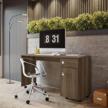 Imagem de Escrivaninha Office Malta - 1 Gaveta Com Chave E Rodízios Imbuia - Lukaliam Móveis Imbuia