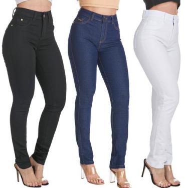 Imagem de Kit 3 Calças Feminina HNO Jeans Skinny Classic Preta Azul Marinho e Br