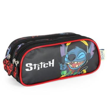 Imagem de Estojo Escolar Triplo Disney Stitch 3 Divisorias Cor Preto - Luxcel